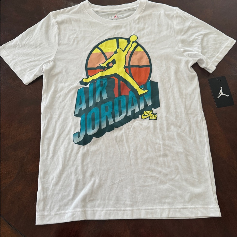 NWT Jordan White Tee with Multicolor Logo